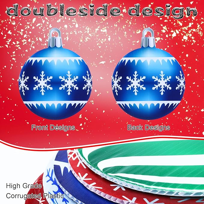 Sumind 10 Pieces Large Christmas Decorations Outdoor Christmas Hanging Ornaments Yard Lawn Signs Round Double Sided Porch Ornaments for Xmas Party Decor(Classic Style)