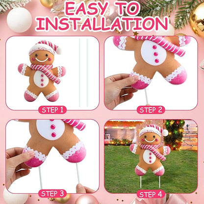 8 Pcs Christmas Gingerbread Man Yard Signs with Stakes Outdoor 3D Gingerbread House Decoration Xmas Yard Stakes Lawn Signs for Christmas Holiday Pathway Garden Patio Party Favors (Elegant)