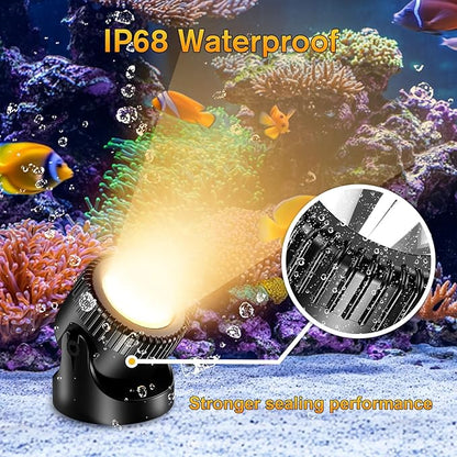 POPOSOAP Pond Lights 4-in-1 Warm White, Underwater Pond Lights with Timer/ IP68 Waterproof Submersible LED Fountain Lights for for Pond Waterfall Fountain Aquarium Garden Patio Pool(Set of 4)-P64H
