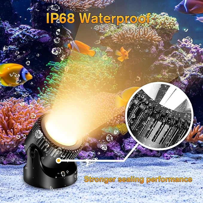 POPOSOAP LED Underwater Pond Lights 6-Head, IP68 Waterproof Pond Lights with 8H Timer Function, 90° Rotatable Design & Gravity Base Fountain Lights for Pond, Fountain, Waterfall, Aquarium, Pool-P64H