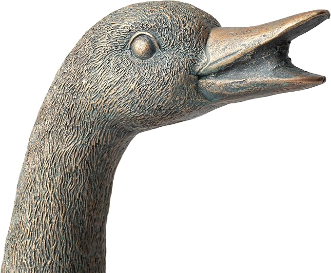 Glitzhome Bronze Duck Garden Statue, 15" H Faux Family of 4 with Mother and Three Babies, Hand-Painted Resin & Stone Outdoor Decor for Yard, Patio, Spring Landscape