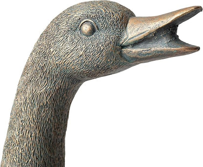 Glitzhome Bronze Duck Garden Statue, 15" H Faux Family of 4 with Mother and Three Babies, Hand-Painted Resin & Stone Outdoor Decor for Yard, Patio, Spring Landscape