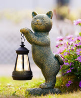 Nacome Christmas Cat Outdoor Statues for Garden: Outside Decor with Lantern Clearance for Yard Art Lawn Ornaments Porch Patio Balcony - Christmas Birthday Gifts for Mom Women Grandma