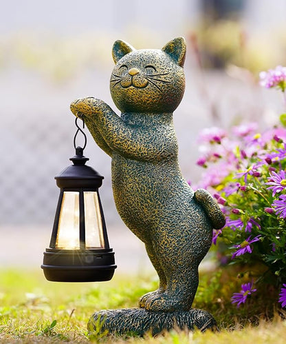 Nacome Christmas Cat Outdoor Statues for Garden: Outside Decor with Lantern Clearance for Yard Art Lawn Ornaments Porch Patio Balcony - Christmas Birthday Gifts for Mom Women Grandma