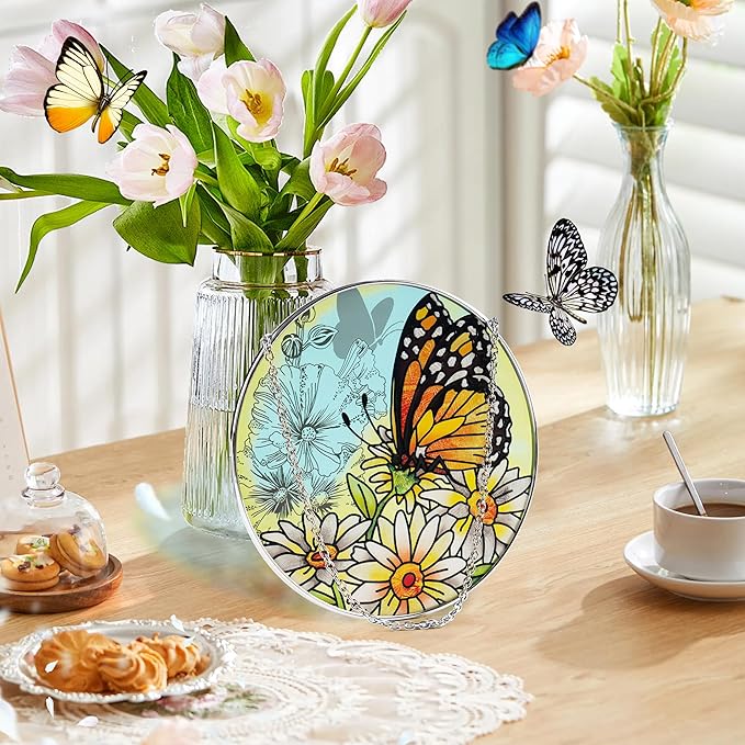 Stained Glass Butterfly Suncatcher Window Hanging Ornament for Home and Garden Decor 100% Real Glass with Elegant Butterfly Design Gift for Mom and Nature Lovers
