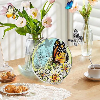 Stained Glass Butterfly Suncatcher Window Hanging Ornament for Home and Garden Decor 100% Real Glass with Elegant Butterfly Design Gift for Mom and Nature Lovers