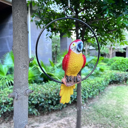 Parrot Bird Perched Statue Hanging Ring for Garden and Home Decor - Parrot Dimensions 9.8" High