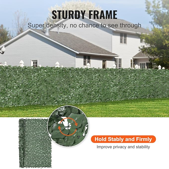 VEVOR Artificial Ivy Privacy Fence Screen, 96 x 72 in Faux Ivy Vine Leaf Hedges Fence, Greenery Privacy Fence with Strengthened Joint, Green Wall Decoration for Outdoor Garden, Yard, Balcony