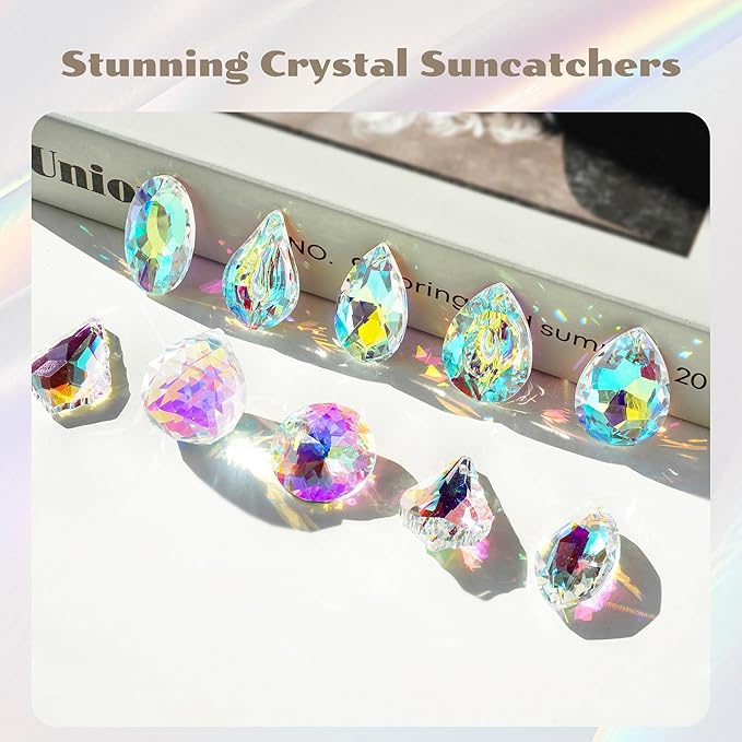 kanpura 10pcs Colorful Crystal Suncatcher Prism Chandelier Crystals Replacement for Lamp Windows Hanging Crystals Prisms for Birthday Christmas Wedding Party Decor