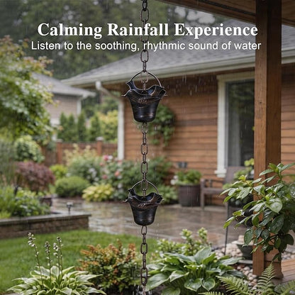 Topadorn 8.5FT Butterfly Rain Chain, Rain Chains for Gutters with 12 Cups, Adjustable Rain Catcher Chain with Bell for Eaves Drainage, Rain Collector for Enhanced Outside Yard Appeal