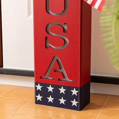 Glitzhome 24.75"H Wooden Patriotic Porch Sign, 4th of July Firecracker Decoration, Rustic Memorial Day Decor, American Flag Independence Day Yard Sign, Home Front Door Decoration