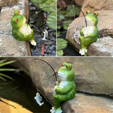 Garden Frog Pond Statue Decoration, Fishing Frog Garden Statue Outdoor Koi Pond or Waterfall Decor, 9.5" Frog Figurine Fishing Poolside Statue, Frog Gifts for Mom