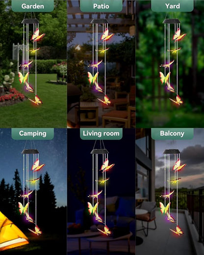 DOUBLEZHE Solar Wind Chimes for Outside, Color Changing Butterfly Wind Chime Outdoor Clearance, Birthday Gifts for Mom Women Grandma Wife Girls, Unique Decor Colorful Patio Yard Party Decoration