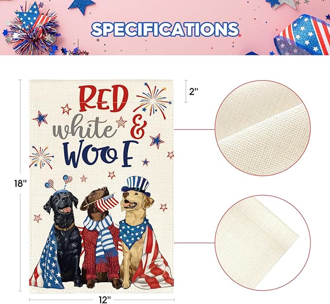AVOIN colorlife Patriotic 4th of July Dogs Garden Flag 12x18 Inch Double Sided, Memorial Day Independence Day American Stars and Stripes Yard Outdoor Decoration