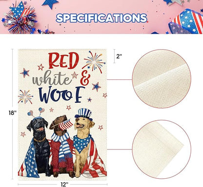 AVOIN colorlife Patriotic 4th of July Dogs Garden Flag 12x18 Inch Double Sided, Memorial Day Independence Day American Stars and Stripes Yard Outdoor Decoration