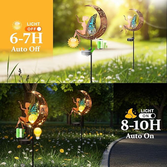 ZKLiLi Garden Outdoor Decor, Fairy Moon Figurine Light Stake, Housewarming Ornament for Patio, Lawn, Yard, Pathway - Unique Gift Ideas for Gardening Mom Grandma