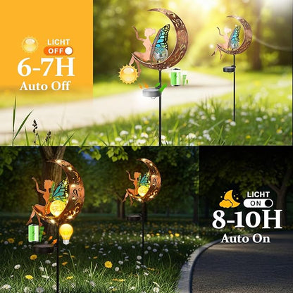ZKLiLi Garden Outdoor Decor, Fairy Moon Figurine Light Stake, Housewarming Ornament for Patio, Lawn, Yard, Pathway - Unique Gift Ideas for Gardening Mom Grandma