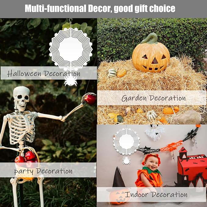 4Pack 8 inch Sublimation Wind Spinner Blanks 3D Aluminum Metal Wind Sculpture Kinetic Spinners for Yard and Garden Indoor Art Ornaments Hanging Decoration (Halloween Spider)