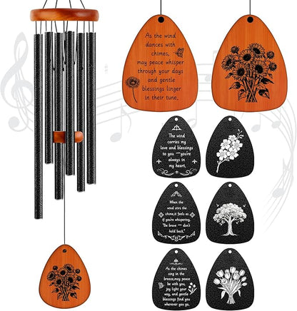 37" Matte Textured Aluminum Wind Chimes for Outdoor Patio & Garden – Large Modern Black Wind Chime with Deep Soft Tone, Thoughtful Home Gift (Black, 37")