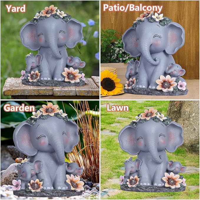 Spring Decorations Outdoor Easter Decor Gifts for Mom Women Elephant Solar Statues Patio Décor Grandma Sculptures for Lawn Balcony Yard House Warming Gifts New Home Mothers Day