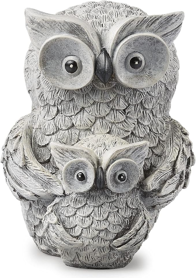Roman Garden - Owl and Baby Statue, 8" H, Pudgy Pals Collection, Resin and Dolomite, Decorative, Garden Gift, Home Outdoor Decor, Durable, Long Lasting