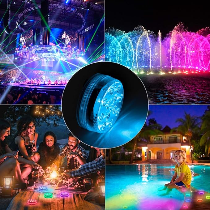 LOFTEK Submersible LED Lights with Remote, 13 LED Pool Lights for Inground Above Ground Pool with Magnets &Suction Cups,16 Color Changing Underwater Light for Pond Battery Operated, 12 Pack