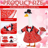 Abbylike 2 Sets Wedding Porch Goose Outfits Red Heart Porch Yard Goose Outfits Clothes Costume Fits Large 23'' Cement for Valentine's Day Garden Yard Statue Pathway Decorations