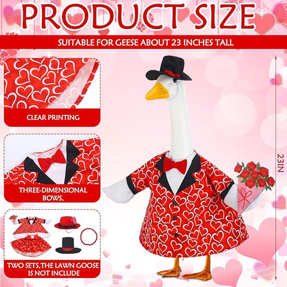 Abbylike 2 Sets Wedding Porch Goose Outfits Red Heart Porch Yard Goose Outfits Clothes Costume Fits Large 23'' Cement for Valentine's Day Garden Yard Statue Pathway Decorations