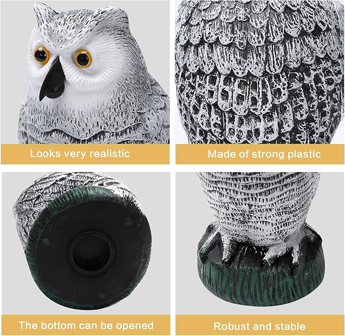 KKY 2 Packs Fake Plastic Owl Bird, Garden owl Statue,Can Repel Pigeons Away from The House, Garden, Pool. (3pc Black)