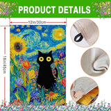 Oil Painting Starry Night Sky Moon Cat Flowers Spring Garden Flag 12x18 Inch Double Sided Small Burlap Yard Flag Seasonal Farmhouse Outdoor Outside Holiday Decoration