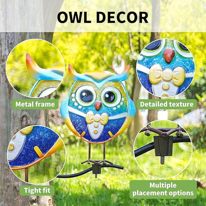 Owl Garden Decor for Outside, 3 Pack Metal & Glass Owl Yard Art, Lawn Ornaments Outdoor Decor for Porch Patio, Housewarming Birthday Gifts for Grandma Mom Women