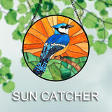 DASTOLL Stained Glass Window Hanging 4 Pcs Set Birds Large 15" - Cardinal Blue Jay Suncatcher Door Garden Sun Catcher Decor Birthday Christmas for Bird Lovers Mom Woman Nana Men