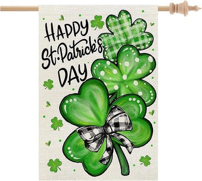 CROWNED BEAUTY St Patricks Day Shamrocks House Flag 28x40 Inch Double Sided Green Decoration for Outside Yard CF1928-40
