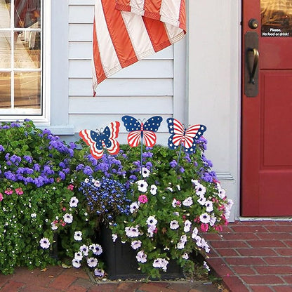 Glitzhome 24" H Patriotic Metal Butterfly Yard Stakes,Set of 3 Butterflies Hanging Ornaments Americana 4th July Garden Yard Signs Independence Day Indoor Outdoor Wall Decorations