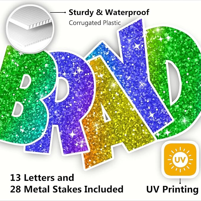 Happy Birthday Yard Sign with Metal Stakes - 16” Outdoor Lawn Decorations, Weather-Resistant Letters, birthday party supplies gift for Kids & Adults (Glitter)