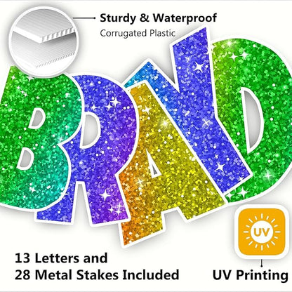 Happy Birthday Yard Sign with Metal Stakes - 16” Outdoor Lawn Decorations, Weather-Resistant Letters, birthday party supplies gift for Kids & Adults (Glitter)