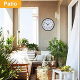 Indoor Outdoor Clocks Waterproof, Decorative Wall Clocks with Temperature and Humidity, Non Ticking Round Wall Clock Battery Operated for Patio Garden Home