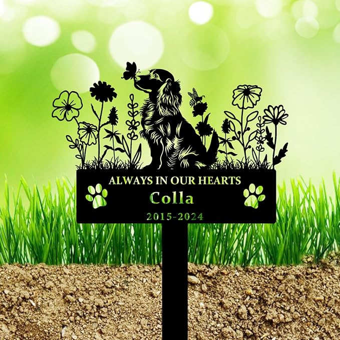 Personalized Flora Dog Memorial Garden Stake - Custom Cemetery Sign with Stake, Grave Plaque, Pet Headstone, Engraved Marker for Dogs