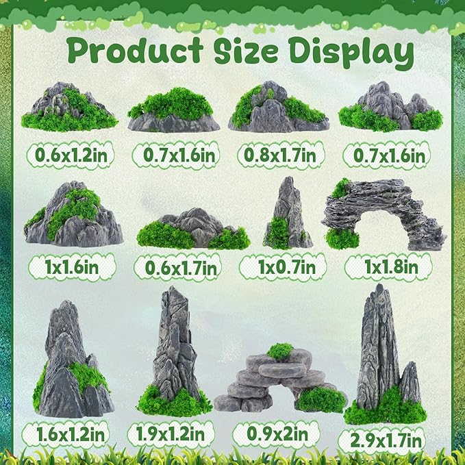 Warmtree 12 Pcs Diorama Rocks Fake Rock Miniature Stone Statue for Diorama Supplies, Micro Train Landscape, Railway Sand Table, Zen Garden Accessories
