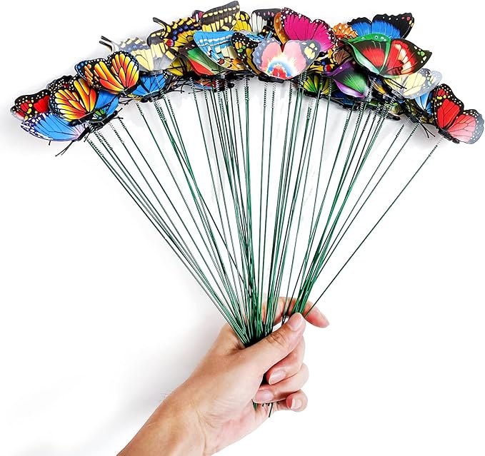 Tuxiaobu 24 Pcs Butterfly Garden Decor Stakes - Fake Butterfly Floral Picks Cake Party Butterflies Decorations for Indoor Outdoor Flower Pot Thanksgiving Christmas Whimsical Gifts