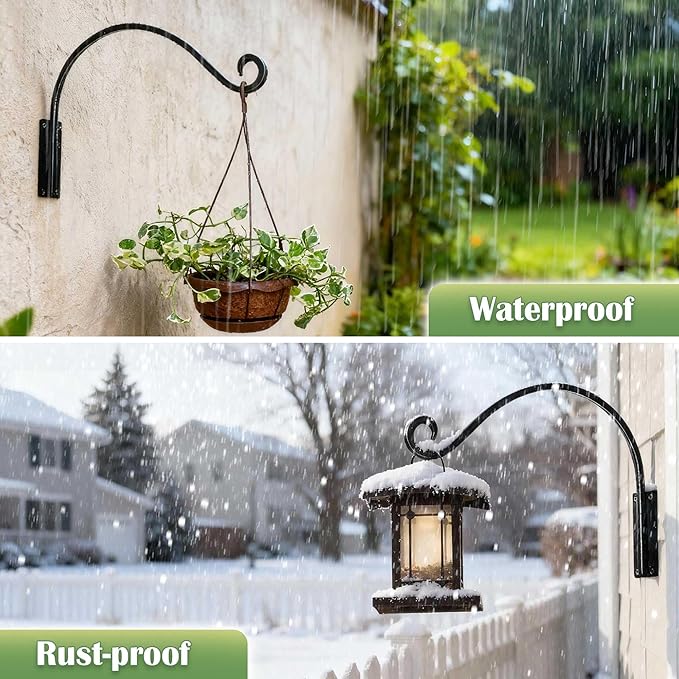 AJART Hanging Plant Hanger Outdoor: 2 Pieces Bird Feeder Wall Hooks - 16-Inch Heavy-Duty Plant Bracket Hook for Hanging Flower Baskets