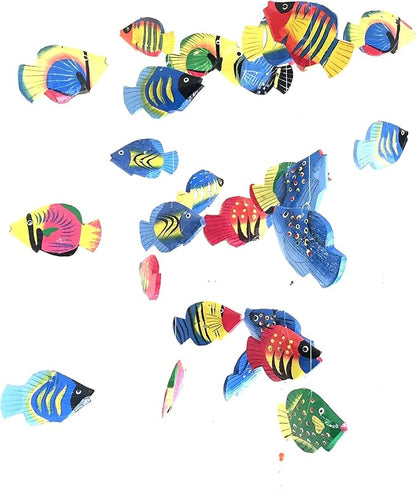 Fish Wind Chime Wooden Hand Painted Fish Mobile Tropical Fish Nautical Decor - OMA Brand (Large)