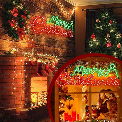 ROCEEI Large LED Merry Christmas Neon Motif Bright Red and Green Outdoor LEDs Christmas Decoration for Outdoor Home Party Wall Hanging Holiday (Colorful, Letter)