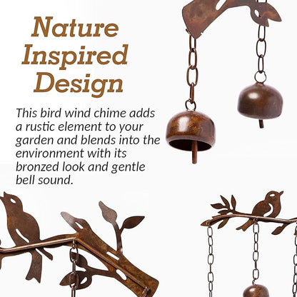 Happy Gardens Bird Wind Chimes with Bells | 5 Suspended Bells Windchime with Birds Garden Decor | Mothers Day Outdoor Gifts & Backyard Decorations