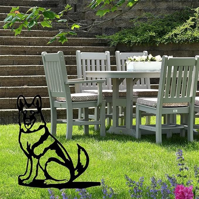 Adorable Dog Stake Decoration Yard Garden Outdoor Metal Art Dog Silhouette Decoration Steel Dogs Statue Adorable Ornament Gift (German Shepherd)
