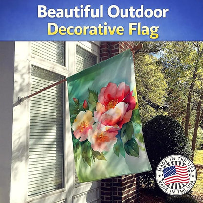 Caroline's Treasures Georgia Cherokee Rose in Watercolor House Flag Large Porch Sleeve Pole Decorative Outside Yard Banner Artwork Wall Hanging, Polyester, House Size, Multicolor