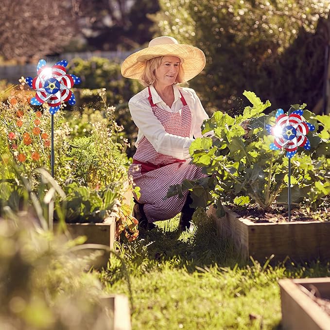 BATTIFE Reflective Pinwheels for Yard and Garden, Pre-Installed Sparkly Blind Birds Pin Wheel, Scare Birds & Animal Away Wind Spinner, 10 Pack (American Flags)