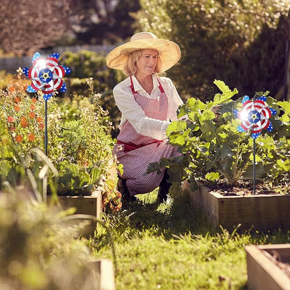 BATTIFE Reflective Pinwheels for Yard and Garden, Pre-Installed Sparkly Blind Birds Pin Wheel, Scare Birds & Animal Away Wind Spinner, 10 Pack (American Flags)