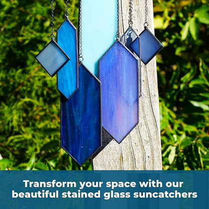 Sensory4u Stained Glass Suncatchers Window Hanging Wall Art Element Earth Tones Modern Design Home Decor Or Garden Suncatcher (Blue)