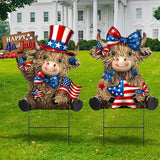Amyhill 2 Pcs 4th of July Metal Outdoor Decor Garden Stakes Patriotic Highland Cow Welcome Yard Signs Decorations Red White Blue Garden Stakes for Independence Memorial Day Patio Lawn Walkway Outside